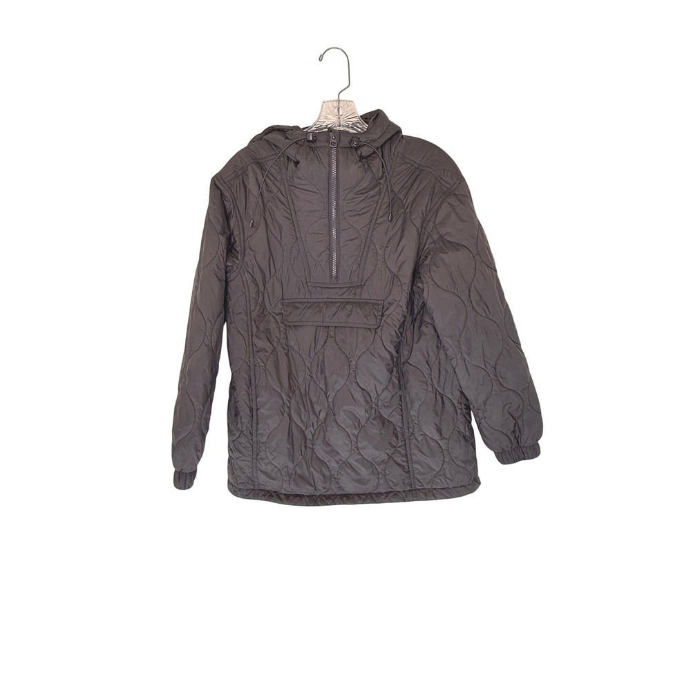 Madewell Quilted Puffer Anorak Jacket Charcoal Gray Half Zip Hooded XS
